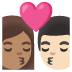 👩🏽‍❤️‍💋‍👨🏻 kiss: woman, man, medium skin tone, light skin tone display on Google